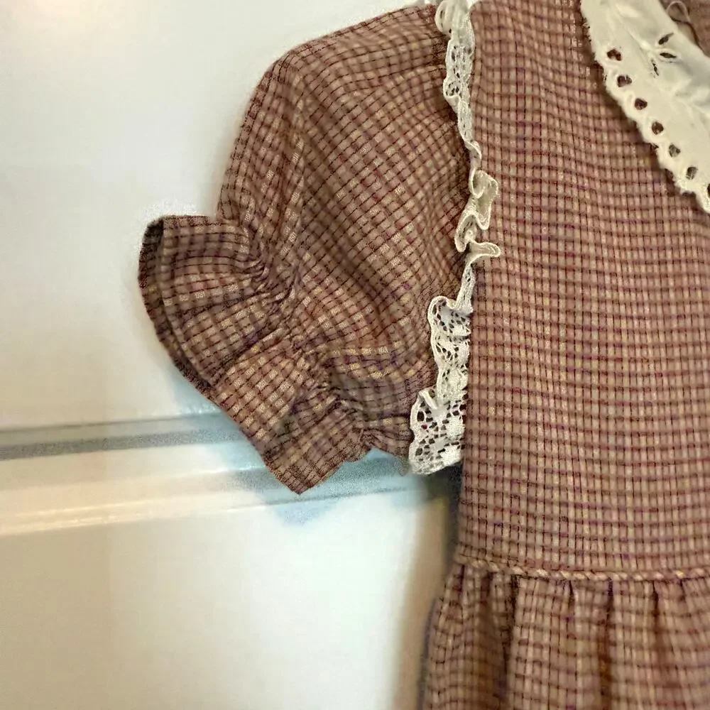 Vintage Nursery Rhyme Dress Plaid Lace Prairie Belk 24M 2T